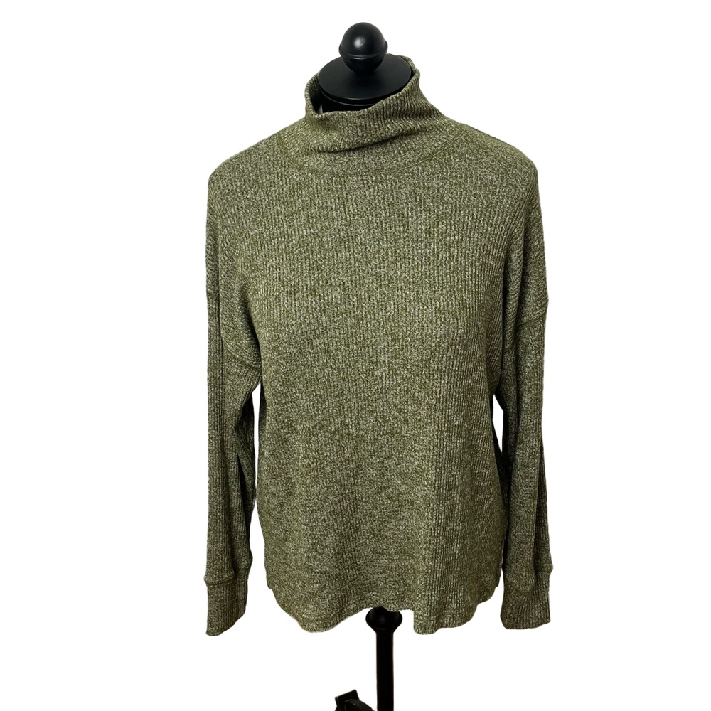 J Crew Olive Green‎ Long Sleeve Ribbed Knit Turtleneck Sweater Size Medium